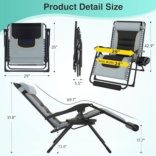image for Suteck Oversized Zero Gravity Chair 29In XL Reclining Camping Chair w/