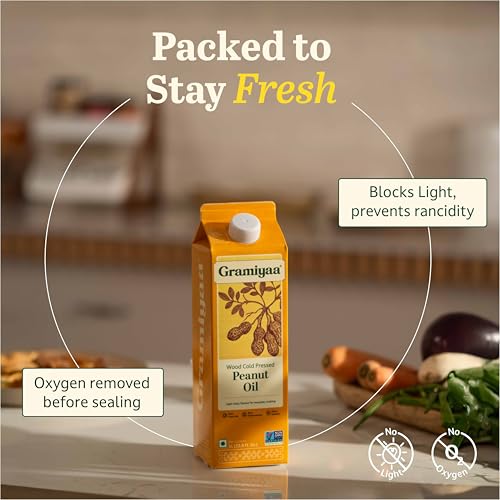 Image of Gramiyaa Cold Pressed Groundnut Oil 3 Litre | Chemical-free, Zero Trans-fat Cooking Oil | Unrefined Oil | Fresh Protect Pack | Kachi Ghani Peanut Oil for Cooking