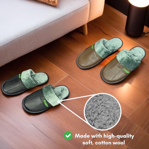 Unisex Men and Women Wool House Slippers with Fuzzy Plush Lining, Slip on House Slippers with Indoor Outdoor Non-Slip Sole, Size 134