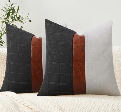 cygnus Gray and Beige Linen Throw Pillow Covers 18x18 inch