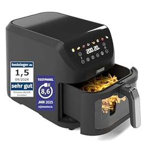 Princess SlimFry Heißluftfritteuse 8 L, platzsparend, fettfreie Kochtechnologie, 8 Programme, Sichtfenster, leistungsstark (2000 W) und leiser Betrieb (55 db), Schwarz, Airfryer 01.182258.01.001