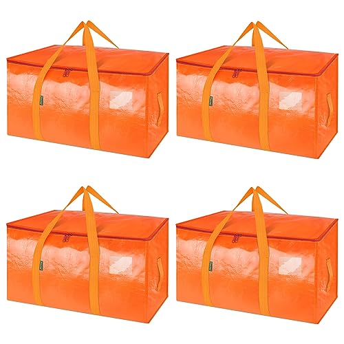 Image of BALEINE 4-Pack Oversized Moving Bags with Reinforced Handles, Heavy-Duty Storage Tote for Clothes, Moving Supplies (Orangel, 4-Pack)