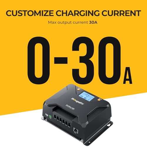 Image of BougeRV MPPT Solar Charge Controller 30A, w / Low-Temp Cut-Off, APP Control, Backlit LCD, 30 Amp Solar Panel Regulator 12V /24V for LiFePO4, SLD, Gel, FLD, AGM Battery, RV, Marine, Upgraded