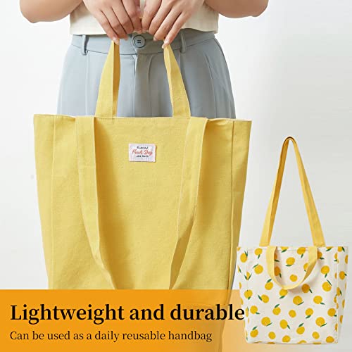 Katoenen canvasDubbelzijdige canvas tas met dubbele draaggrepen herbruikbare boodschappentassen voor boodschappentassen, gereedschap, reizen, strand(Lemon, 31 * 10 * 31cm) - Afbeelding 6