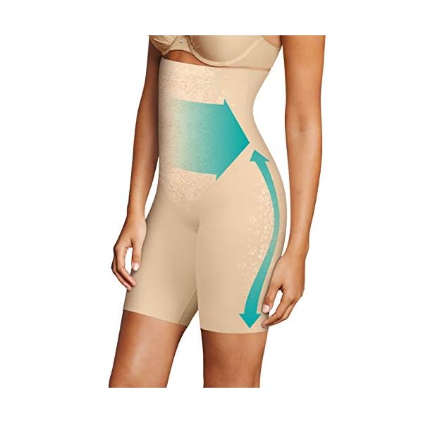 Maidenform-womens-Fitsense-High-Waist-Thigh-Slimmer-With-Lycra-Dm0072 Flexees Women's FitSense High Waist Thigh Slimmer with Lycra DM0072, Transparent, 2X Large