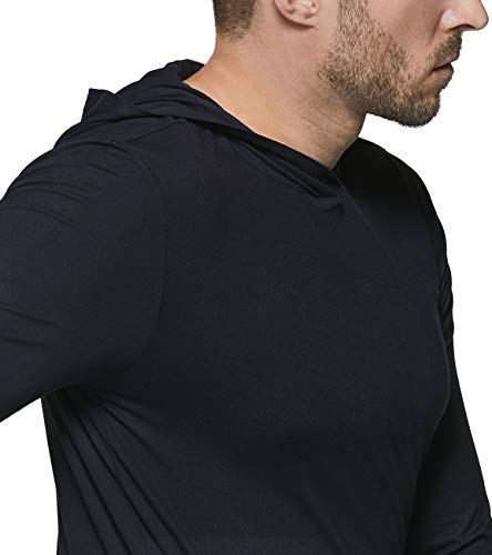 Tsla Men's Long Sleeve Running Hoodie, Lightweight Sports Sweatshirt, Active Performance Hooded Pullover T-Shirts, Stretch Hoodie Shirt Black, Large #TOP4