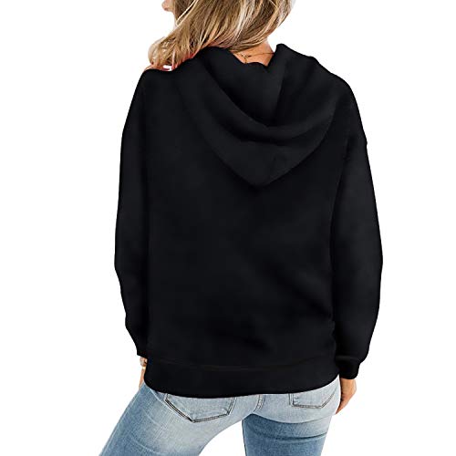 Davenil Womens Hoodies Comfy Fleece Long Sleeve Hooded Sweatshirt Pullover For Women Casual Tops With Pocket Black Size M #TOP1