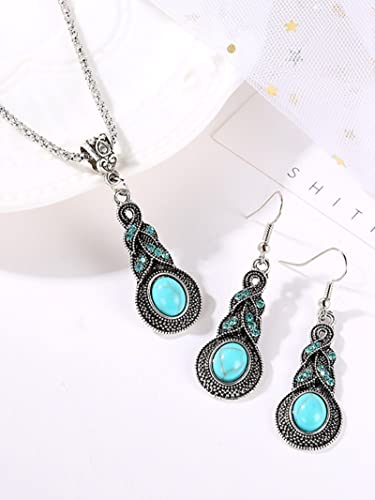 choice of all 4 Pieces Turquoise Jewelry Set for Women Turquoise Earrings Turquoise Necklace Turquoise Bracelet Set Boho Jewelry for Women Western Jewelry for Girls (4pcs) - Image 4