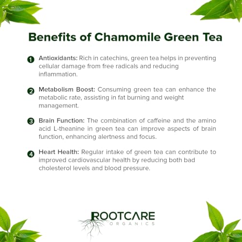 Image of Rootcare Organics chamomile tea for sleep 100g Relaxation Caffeine Free Herbal Tea Stress Relief & Anxiety Support Improves Sleep Quality Natural Dried Chamomile tea leaves