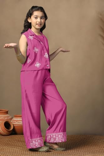 Image of Fashion Dream Girls Chanderi Ethnic Top & Palazzo Set|Indo Western Set|Salwar Suit