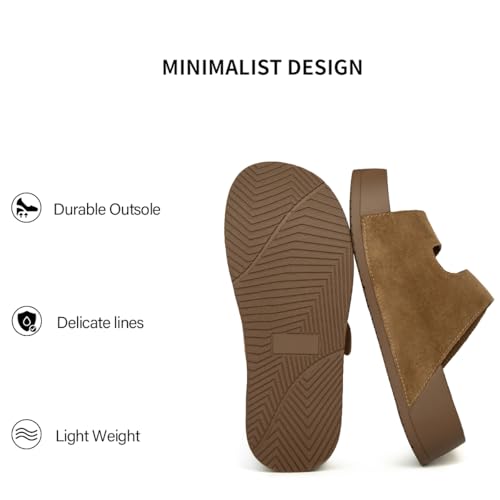 Image of Platform Sandals Women Genuine Leather Slip-on Beach Slide Buckle Comfortable Sandals with Memory Foam Soft Lining and Open Toe Low Wedges