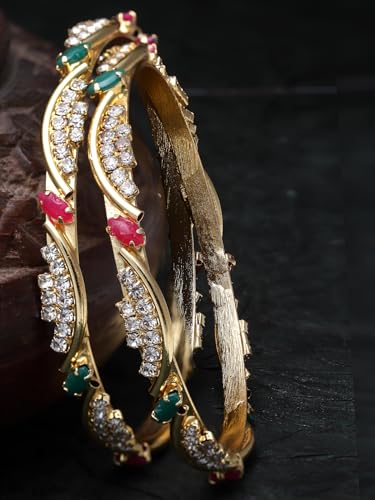 Plated Red & Green AD Stones Studded Bracelet Bangle Set