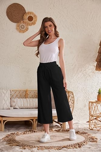 Womens Casual Linen Pants Wide Leg High Elastic Waisted Drawstring Summer Pants3