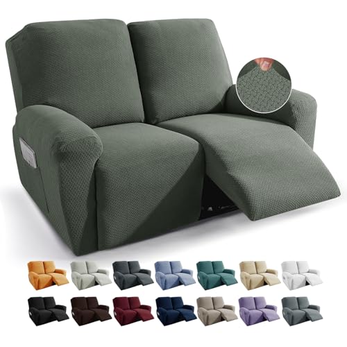 JIVINER Design 6 Piece Recliner Sofa Cover Stretch Jacquard Reclining Couch Covers for 2 Seater Sofa Slipcovers for Living Room Soft Recliner Protector with Pocket (2 Seat, Army Green) by JIVINER - Used condition - CA$54.61