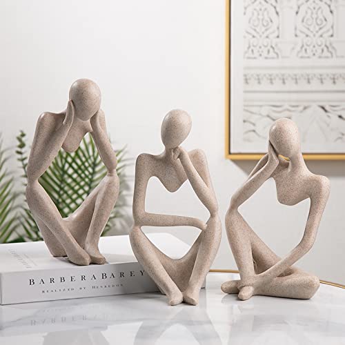 Umyth Thinker Statues Set Of 3, Sandstone Resin Thinker Statue Ornaments, Abstract Style Sculpture Statue Collectible Figurines For Home Decor/Office/Bookshelf/Desktop/Decorations #TOP22