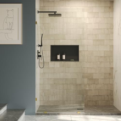 DeerValley 36'×78' Fixed Glass Shower Door, Durable and Stable 10mm Thick Glass Panel, Frameless Door, Bathroom Shower Screen, Easy to Clean, Tempered Safety Wall Panels with Hardware (‎Gold)