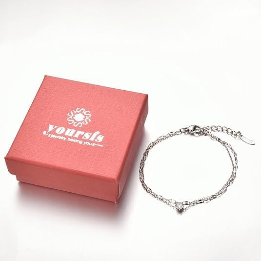 Yoursfs Heart Link Bracelets For Women Rose Gold/Silver Double Link Bracelets Cubic Zirconia Thin Chain Adjustable Jewelry Exquisite Layering Fashion - Image 7