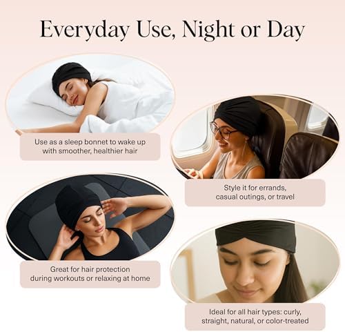 Kitsch Satin Lined Beanie - Hair Wrap for Sleeping Women - Black - 5