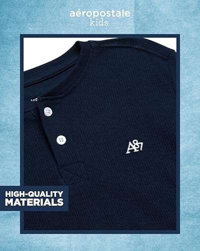 AEROPOSTALE Boys Long Sleeve Thermal Henley Shirt - Soft Fleece Waffle Knit Thermal Shirt - Cozy Boys Shirts for Layering3