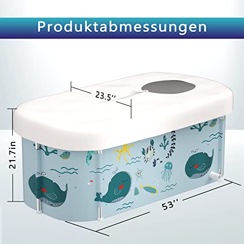 140cm Tragbare Faltbare Badewanne Mit Metallrahmen, Große Familie für Erwachsene, Effiziente Umstellung von Heißer und Kalter, 140cmX60cmX55cm (Ozean Stil)