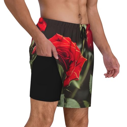 Wine and Red Rose Print Men Stylish Functionality Swim Trunks Breathable Beach Shorts Surfing Gym Fishing3