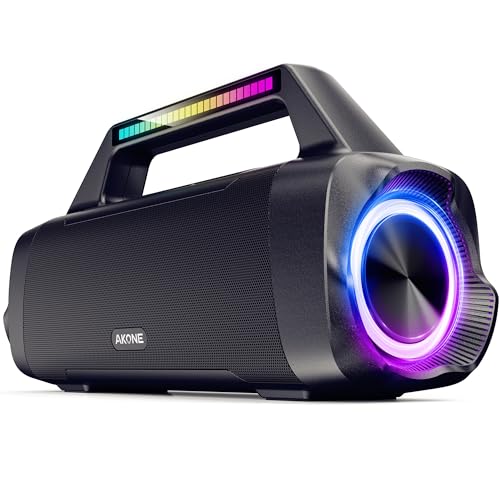 Portable Bluetooth Outdoor Speaker: 80W Loud Sound Wireless Durable Large Bocina with Lights Powerful Deep Bass Subwoofer TWS Stereo Sound Big Boombox Waterproof for Party Beach Camping Garage