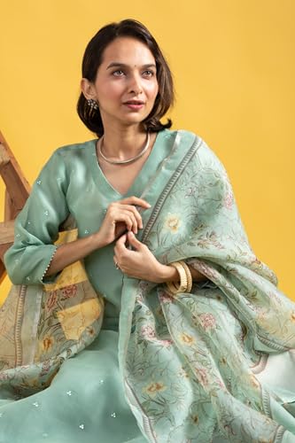 Image of Yashika Women Viscose Chanderi Fabric Straight Kurta, Pant and Dupatta Set | Kurta Set for Women