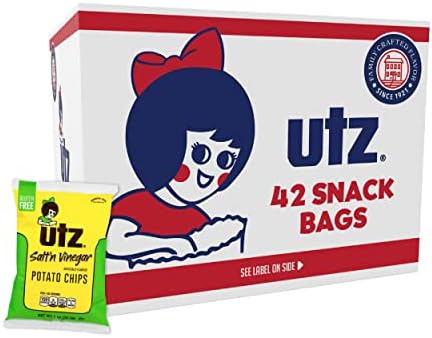 Utz Salt & Vinegar Crispy Fresh Potato Chips, 42 Count, Crunchy Individual Snacks to Go, Cholesterol, Trans-Fat & Gluten Free