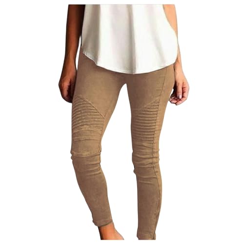 Women's Moto Jegging Biker Skinny Ankle Zipper Pleated Stretch Low Waist Pencil Pants Pull-On Ultra Soft Trousers