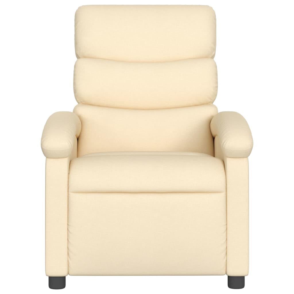 Fotel relaksacyjny w kolorze kremowym z ręczną funkcją leżenia, regulowany do 135 stopni, ergonomiczny fotel tapicerowany z podłokietnikami, drewniana, metalowa rama, do salonu, do czytania
