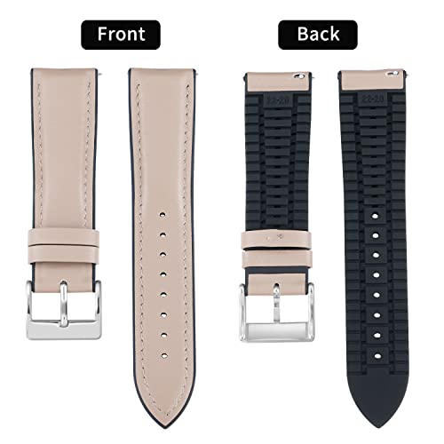 Image of BINLUN Leather Silicone Watch Bands 14mm 16mm 18mm 19mm 20mm 21mm 22mm Quick Release Breathable Micro-Perforated Leather Silicone-Lined Hybrid Watch Straps Silver /Black /Gold Buckle Men Women