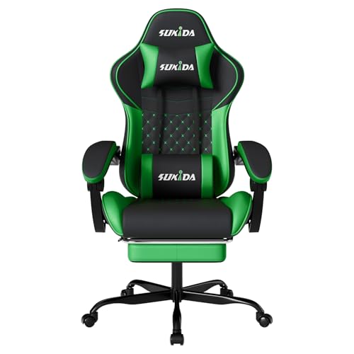 Image of Ergonomic Video Gamer Chairs Gaming Computer Chair Gamer Chairs for Adults Massage Lumbar Support Swivel Height Adjustable Headrest Backrest