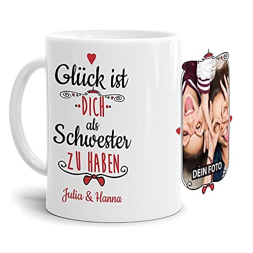 Tasse | Glück ist, Dich als Schwester zu haben | mit Namen und Foto