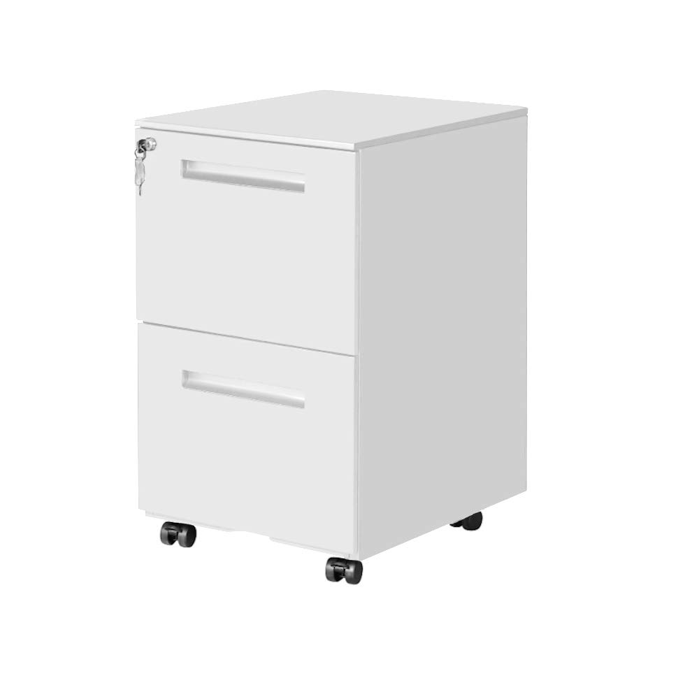 OFITURIA ® Archivador Metálico Blanco con Cerradura para Oficina, Cajonera con Ruedas, 2 Cajones, Viene Montado 52x39x60 cm