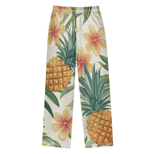 Pineapple Aloha Flowers Boys Long Pants Soft Trousers Elastic Waist Kids Lounge Bottoms with Pockets S-XL2