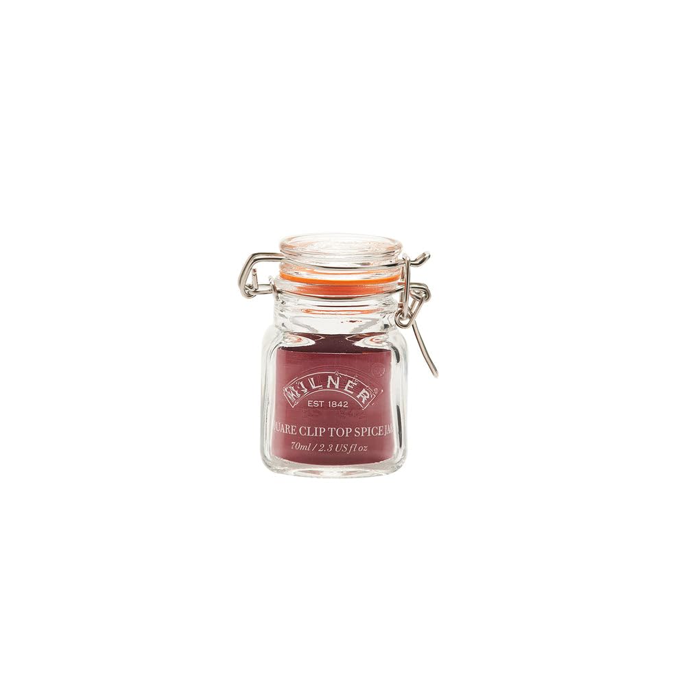 Kilner Premium 70ml Airtight Square Mini Clip Top Glass Jar for Food Storage | Multipurpose, BPA Free, Reusable Small Kitchen Container