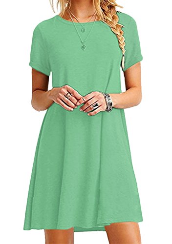 EFOFEI Damen Rundhals Kleid Kurz T-Shirt Kleid Rundhals Kleid Hellgrün L