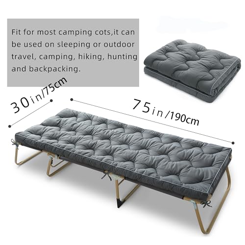 Jamdok Camping Matratze (190 x 75 cm),Cotton Mat für Camp Bett, Gesteppte Liegematten für Camping, Schlafmatte, Roll-up und Faltbare Cotton Sleeping Matte, Tragbar, Grau