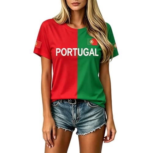 Maillot Portugal Coupe du Monde 2026 Tee Shirt Femme Mode Streetwear Impression T-Shirt Été Respirant Léger Fans de Sport Supporter Vintage Haut Maillot de...