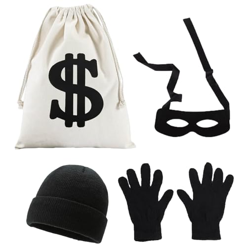 CHAOTEMAI 4 Pièces Deguisement Carnaval Déguisement Bandit pour Adulte Déguisements Costume de Voleur de Banque Costume de Brigand Avec Chapeau et Fausse Arme Fête Halloween Carnaval