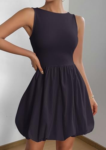 Image of PRETTYGARDEN Summer Dresses for Women 2026 Casual Mini Short Cocktail Dress Sleeveless Tank Crew Neck Bubble Sundress Pockets