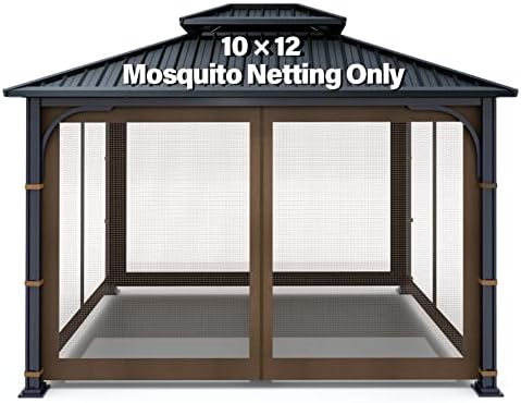 Nitocoby Universal Gazebo Replacement Mosquito Netting Adjustable Screen Walls for 10'x10' or 10'x12' Gazebo Canopy (Brown, 10x12 Feet)
