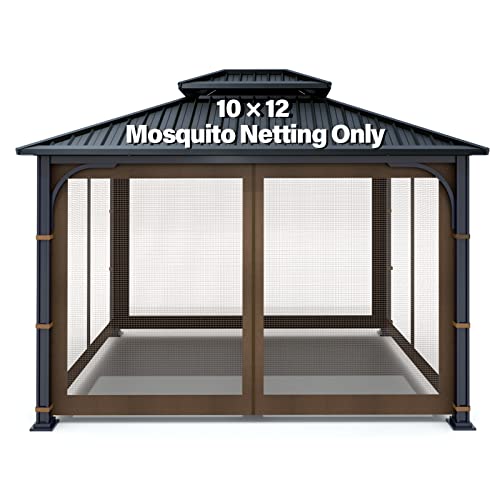 Nitocoby Universal Gazebo Replacement Mosquito Netting Adjustable Screen Walls For 10'X10' Or 10'X12' Gazebo Canopy (Brown, 10X12 Feet) #TOP1