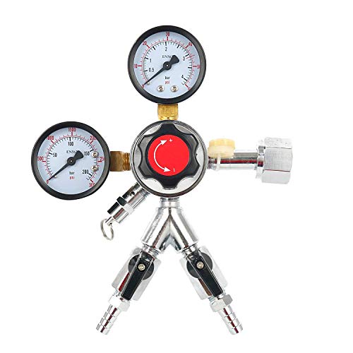 Dual Product Premium Pro Series Dual Gauge Co2 Beer Regulator, Chrome, Home Brewing Two Product Keg Kegerator CO2 Regulator -Y Style