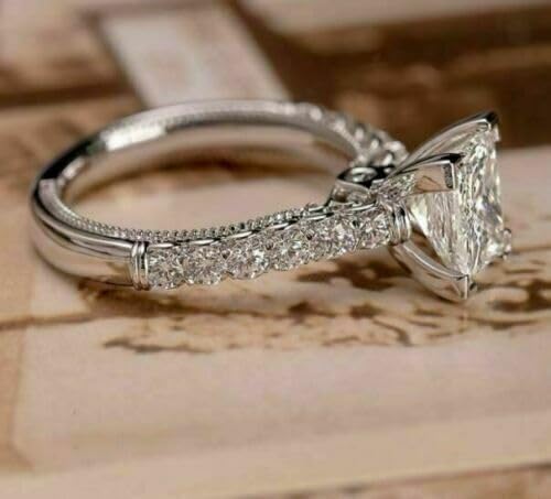 Princess Cut Moissanite Engagement Ring Set, 1.50 Ct, 14k White Gold Over Sterling Silver4