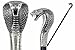 Cobra Snake Head Walking Cane – Heavy Metal Silver Snake Handle with Black Stick – Detachable Walking Stick for Men & Women – Vintage Style Designer Cane for Costume, Fashion & Collectors