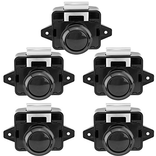 OCGIG 5 x Druckknopfschlösser für Schranktüren, für Wohnwagen, Wohnmobil, Wohnmobil, Van, Riegel, Schrank, schwarzer Knauf
