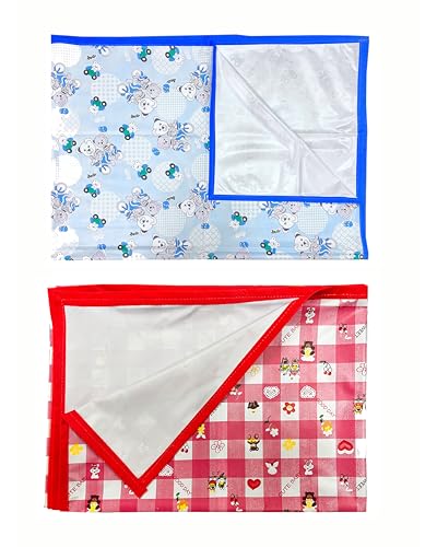 Image of EcoSoft Plastic Sheet,PVC Sheet for Kids,Rubber Sheet for Babies,Bed Wetting Protector(90 x 135 cm) (Blue Bear & Pink Good Day)