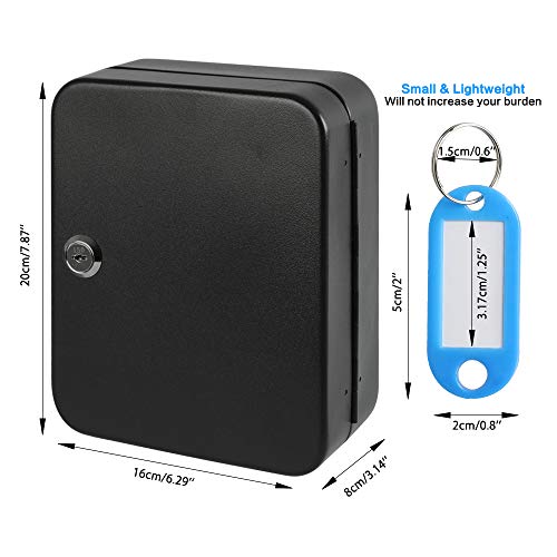 Image of KYODOLED Key Cabinet Wall Mount, Locking Key Organizer, Key Storage Lock Box with Key Lock, Lock Box for Keys, 30 Keys Hooks & Tags Key Lab,7.87 inch x 6.3 inch x 3.14 inch Black