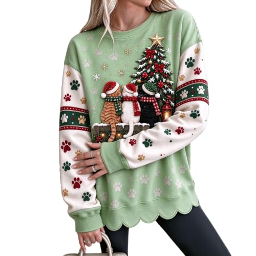 Christmas Tops for Women Crew Neck Pet Graphic Cozy Pullover Tops - image 2